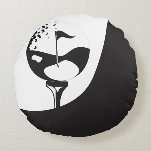 名前をカスタムするハローブラックアンドホワイトゴルフ ラウンドクッション (正面)