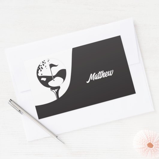 名前をカスタムするハローブラックアンドホワイトゴルフ 長方形シール (封筒)