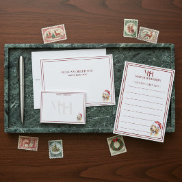 名前をカスタムするハンドドロードゴールデンドゥードルサンタハット ノートカード