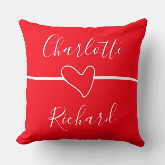 名前をカスタムするハート永遠の愛結婚のギフトレッド クッション (正面)