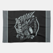 名前をカスタムするバイクもしくは自転車に乗る人スカルウィングスオートバイガレージ キッチンタオル (横)