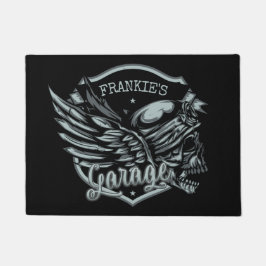 名前をカスタムするバイクもしくは自転車に乗る人スカルウィングスオートバイガレージ ドアマット