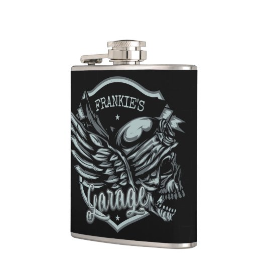 名前をカスタムするバイクもしくは自転車に乗る人スカルウィングスオートバイガレージ フラスク (左)