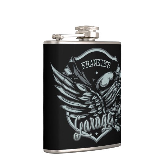 名前をカスタムするバイクもしくは自転車に乗る人スカルウィングスオートバイガレージ フラスク (右)