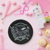 名前をカスタムするバイクもしくは自転車に乗る人スカルウィングスオートバイガレージ ペーパープレート (パーティー)