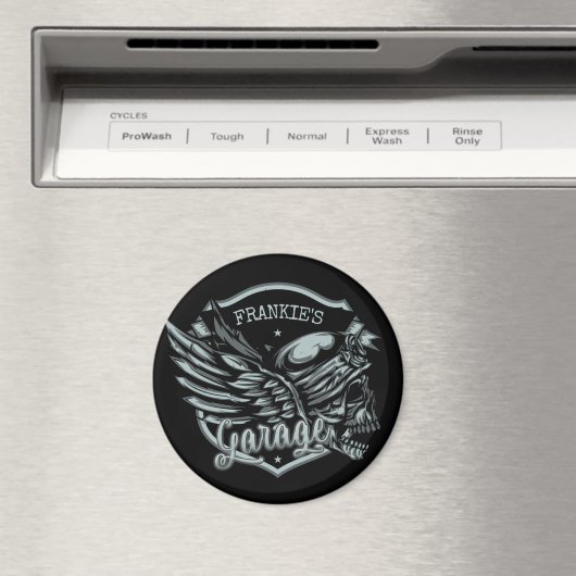 名前をカスタムするバイクもしくは自転車に乗る人スカルウィングスオートバイガレージ マグネット (インサイチュ (食洗機))