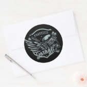 名前をカスタムするバイクもしくは自転車に乗る人スカルウィングスオートバイガレージ ラウンドシール (封筒)