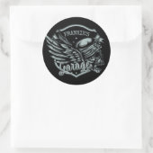 名前をカスタムするバイクもしくは自転車に乗る人スカルウィングスオートバイガレージ ラウンドシール (バッグ)