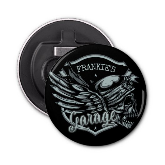 名前をカスタムするバイクもしくは自転車に乗る人スカルウィングスオートバイガレージ 栓抜き (正面)