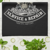 名前をカスタムするバイクもしくは自転車に乗る人整備士スカルオートバイガレージ キッチンタオル (折り畳み)