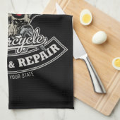 名前をカスタムするバイクもしくは自転車に乗る人整備士スカルオートバイガレージ キッチンタオル (四つ折り)