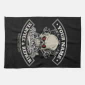 名前をカスタムするバイクもしくは自転車に乗る人整備士スカルオートバイガレージ キッチンタオル (横)