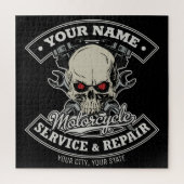 名前をカスタムするバイクもしくは自転車に乗る人整備士スカルオートバイガレージ ジグソーパズル (縦)