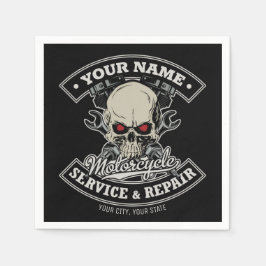 名前をカスタムするバイクもしくは自転車に乗る人整備士スカルオートバイガレージ スタンダードカクテルナプキン