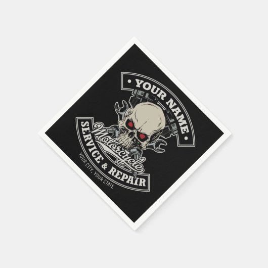 名前をカスタムするバイクもしくは自転車に乗る人整備士スカルオートバイガレージ スタンダードカクテルナプキン (角)