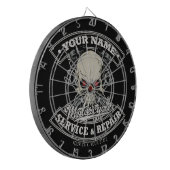 名前をカスタムするバイクもしくは自転車に乗る人整備士スカルオートバイガレージ ダーツボード (正面左)