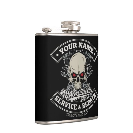 名前をカスタムするバイクもしくは自転車に乗る人整備士スカルオートバイガレージ フラスク (右)