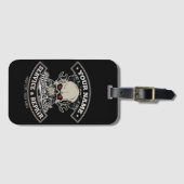 名前をカスタムするバイクもしくは自転車に乗る人整備士スカルオートバイガレージ ラゲッジタグ (正面横)