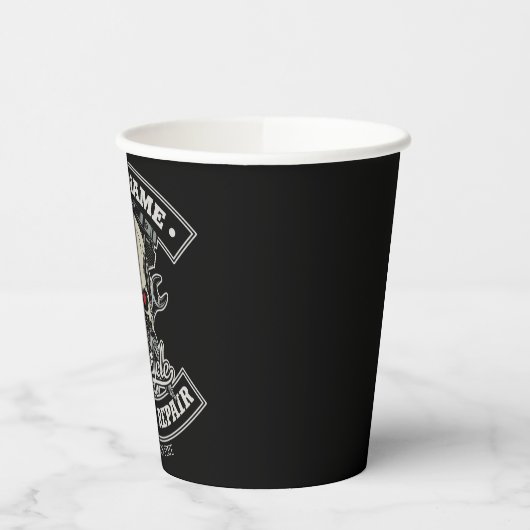 名前をカスタムするバイクもしくは自転車に乗る人整備士スカルオートバイガレージ 紙コップ (左)