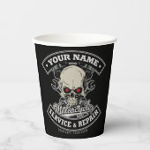 名前をカスタムするバイクもしくは自転車に乗る人整備士スカルオートバイガレージ 紙コップ (正面)