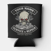 名前をカスタムするバイクもしくは自転車に乗る人整備士スカルオートバイガレージ 缶クーラー (正面)