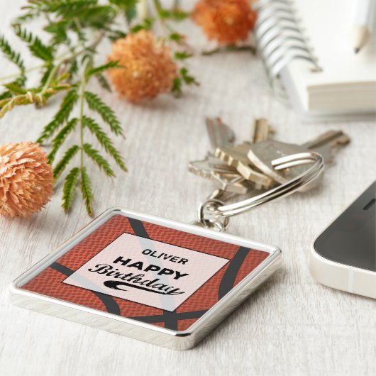 名前をカスタムするバスケットボール誕生日ラージグランジボール キーホルダー (側面)