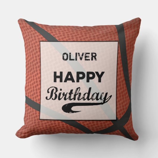 名前をカスタムするバスケットボール誕生日ラージグランジボール クッション (正面)