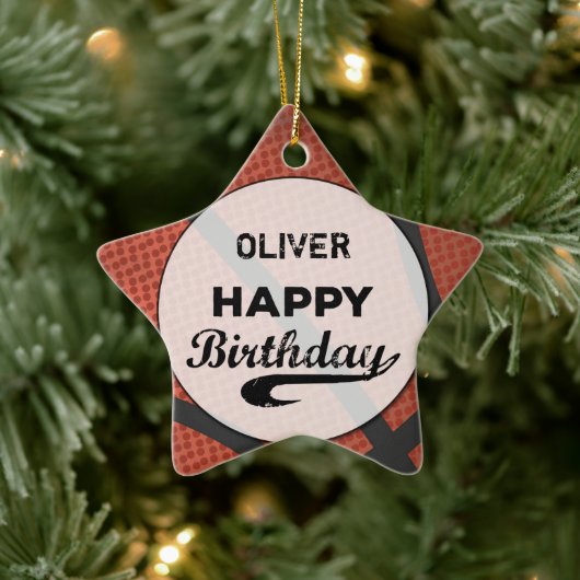 名前をカスタムするバスケットボール誕生日ラージグランジボール セラミックオーナメント (ツリー)