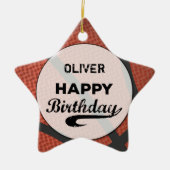 名前をカスタムするバスケットボール誕生日ラージグランジボール セラミックオーナメント (正面)