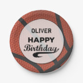 名前をカスタムするバスケットボール誕生日ラージグランジボール ペーパープレート (正面)