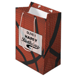 名前をカスタムするバスケットボール誕生日ラージグランジボール ミディアムペーパーバッグ