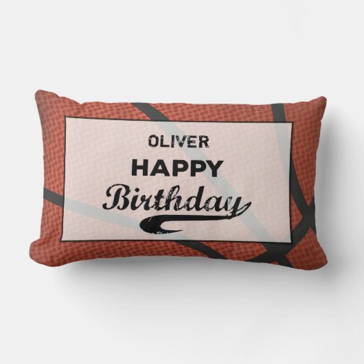 名前をカスタムするバスケットボール誕生日ラージグランジボール ランバークッション (正面)