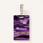 名前をカスタムするバッジアゲートパープルバイオレット金ゴールドグリッター バッジ (裏面クリップ)