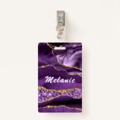 名前をカスタムするバッジアゲートパープルバイオレット金ゴールドグリッター バッジ (正面クリップ)