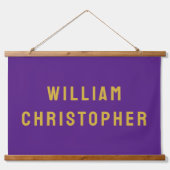 名前をカスタムするバナパーソナライズされた子供部屋紫 吊り下げ型タペストリー (正面)