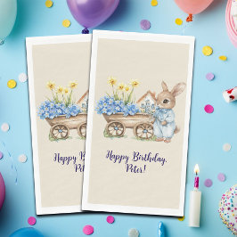 名前をカスタムするバニーとブルーフラワーバースデーパーティー