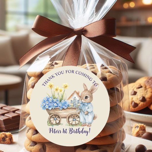 名前をカスタムするバニーブルーフラワーズ誕生日の好意 ラウンドシール