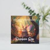 名前をカスタムするバニー魅惑フォレストハッピーバースデー カード (スタンド正面)