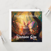 名前をカスタムするバニー魅惑フォレストハッピーバースデー カード (正面/裏面インサイチュ)