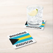 名前をカスタムするバハマ国旗 スクエアペーパーコースター (インサイチュ)