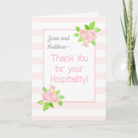 名前をカスタムするバラありがとうホスピタリティ サンキューカード (正面)