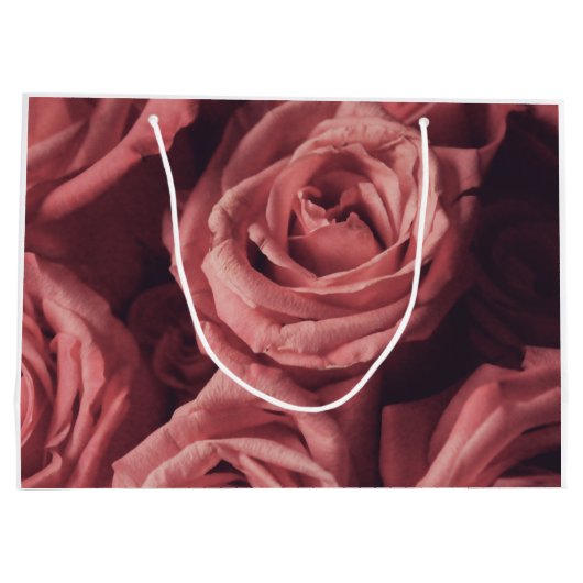 名前をカスタムするバラハッピーバースデー女性女子フローラ ラージペーパーバッグ (裏面)