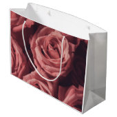 名前をカスタムするバラハッピーバースデー女性女子フローラ ラージペーパーバッグ (裏面アングル)