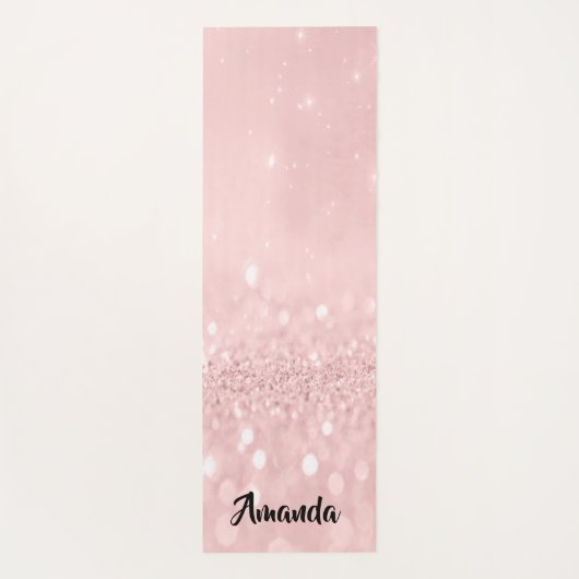 名前をカスタムするバラピンクグリッターガーリーギフトアイディア ヨガマット (裏面)