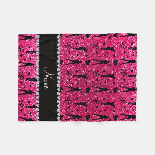 名前をカスタムするバラピンクグリッターゴルフハート弓 フリースブランケット (正面(横))