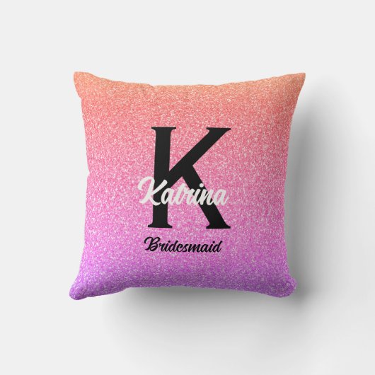 名前をカスタムするバラ金ゴールドグリッターブライデスメイドギフト クッション (裏面)