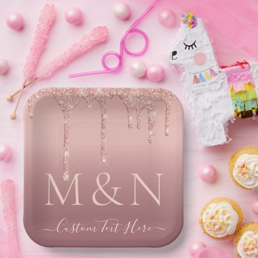 名前をカスタムするバラ金ゴールド結婚の紙プレート ペーパープレート (パーティー)