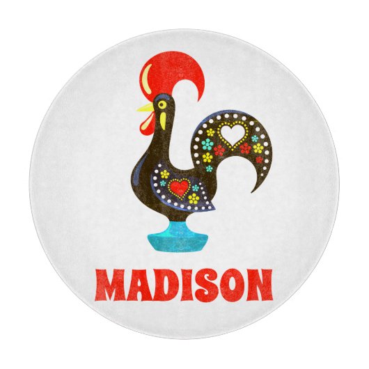 名前をカスタムするバルセロスポルトガルのルースターブラック カッティングボード (正面)