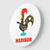 名前をカスタムするバルセロスポルトガルのルースターブラック ラージ壁時計 (傾斜)