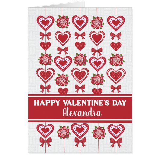 名前をカスタムするバレンタイン赤いバラハートボウズ (正面)